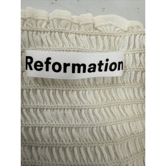 Reformation Dress Womens 16 Ivory Nikita Smocked Tie Straps Cocktail - Picture 10 of 11